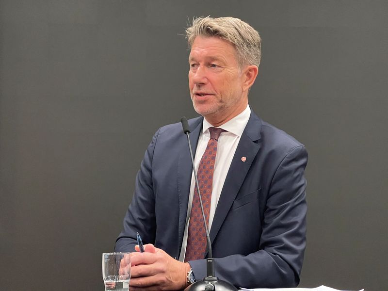 FILE PHOTO: Norway's Oil and Energy Minister Terje Aasland talks to members of the media in Oslo