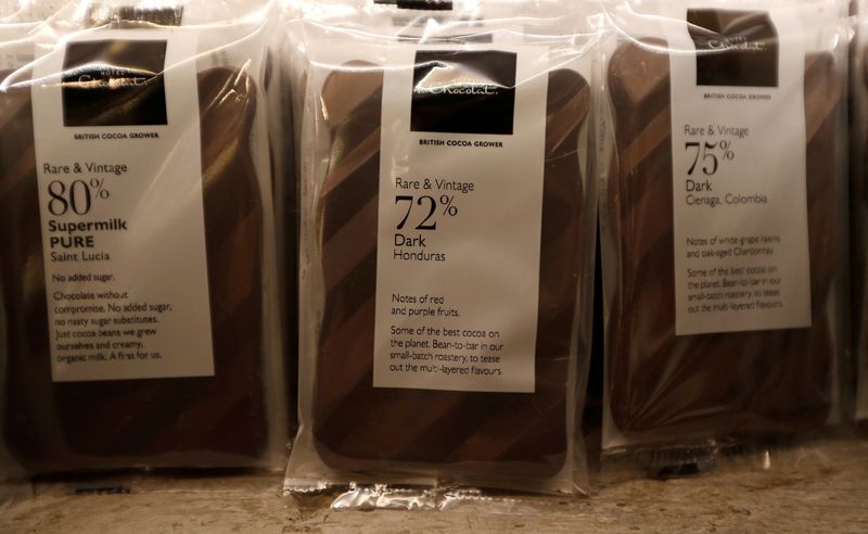 FILE PHOTO: Hotel Chocolat products are seen on sale at Rabot 1745, in London