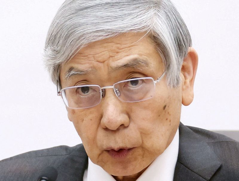 FILE PHOTO: Bank of Japan Governor Haruhiko Kuroda speaks at a news conference after a Monetary Policy Meeting in Tokyo