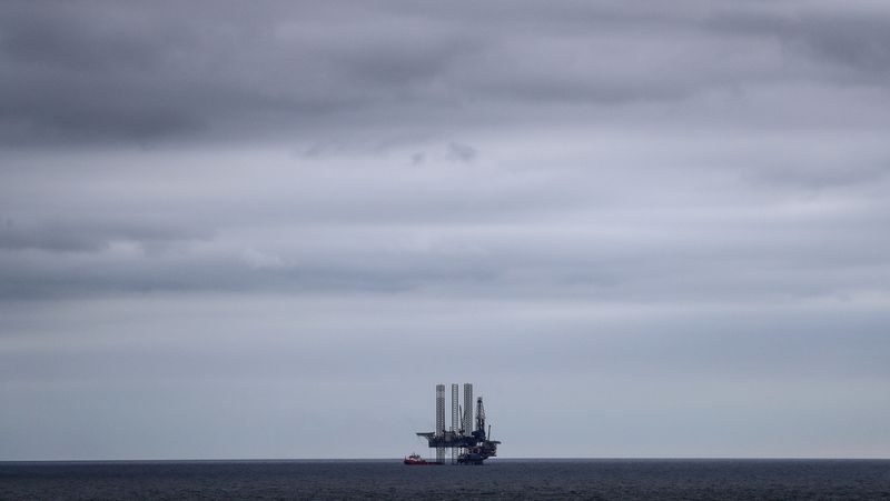 FILE PHOTO: An oil platform operated by Lukoil company is seen at the Korchagina oil field in Caspian Sea