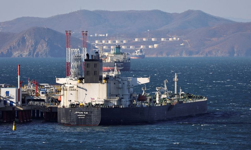 FILE PHOTO: Shun Tai crude oil tanker is seen anchored at the terminal Kozmino in Nakhodka Bay