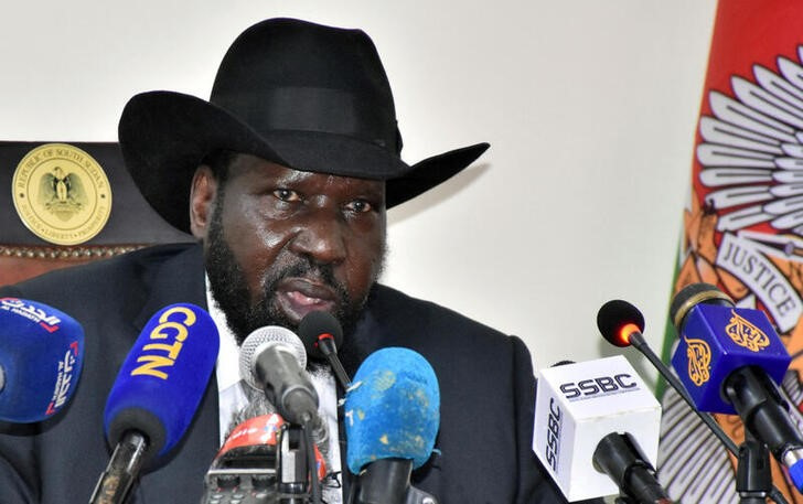 FILE PHOTO: South Sudan's President Salva Kiir addresses a news conference at the State House in Juba
