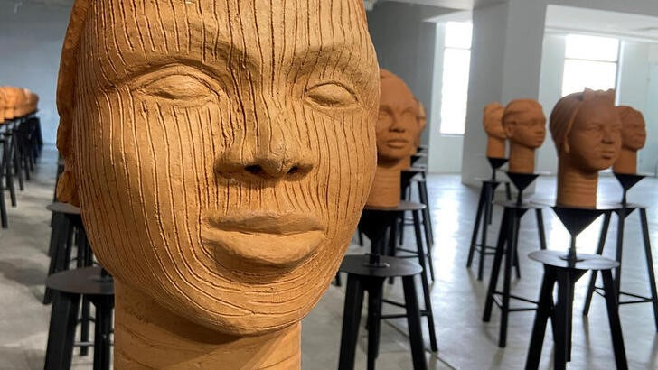Terra cotta heads seen on display at a museum, a French woman collection representing the remaining Chibok school girls in captivity in Lagos