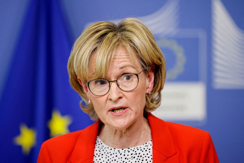 FILE PHOTO: EU Commissioner McGuinness at a news conference in Brussels