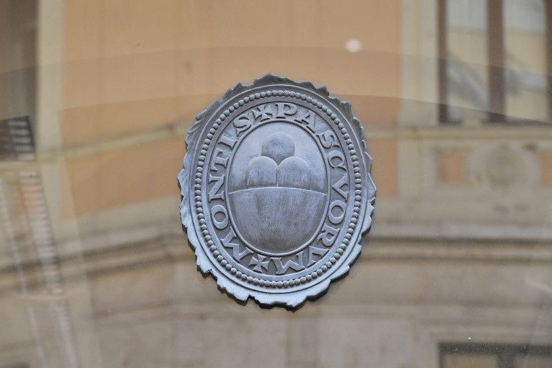 Vista del logo del Monte dei Paschi di Siena (Mps)