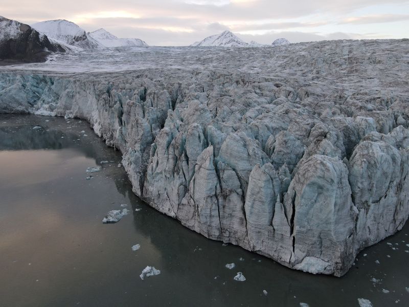 FILE PHOTO: A drone view of the Esmarkbreen glacier on Spitsbergen island in Norway