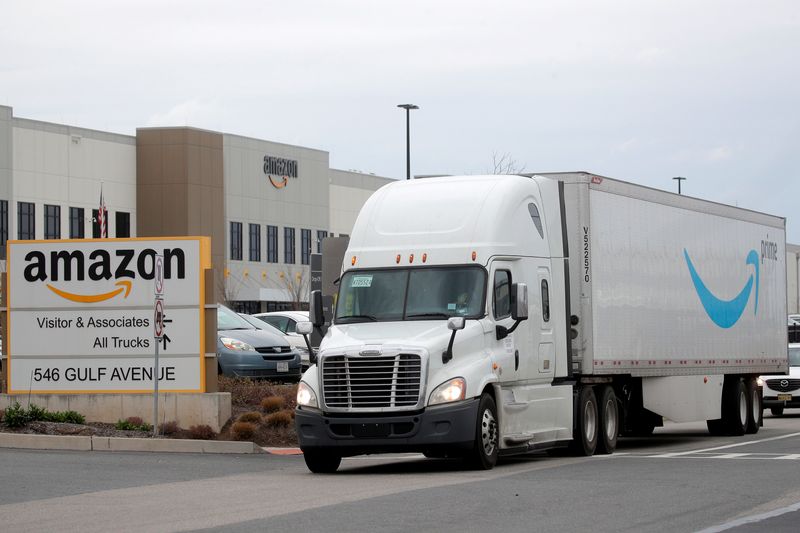 FILE PHOTO: Amazon's JFK8 distribution center in Staten Island, New York City