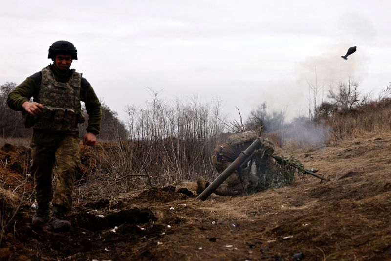 FILE PHOTO: Ukraine army near Bakhmut fires anti-tank guns and mortars