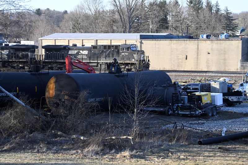 FILE PHOTO: A general view of the site where toxic chemicals were spilled following a train derailment, in East Palestine