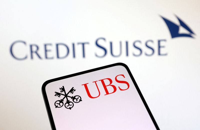 Illustration shows UBS Group and Credit Suisse logos
