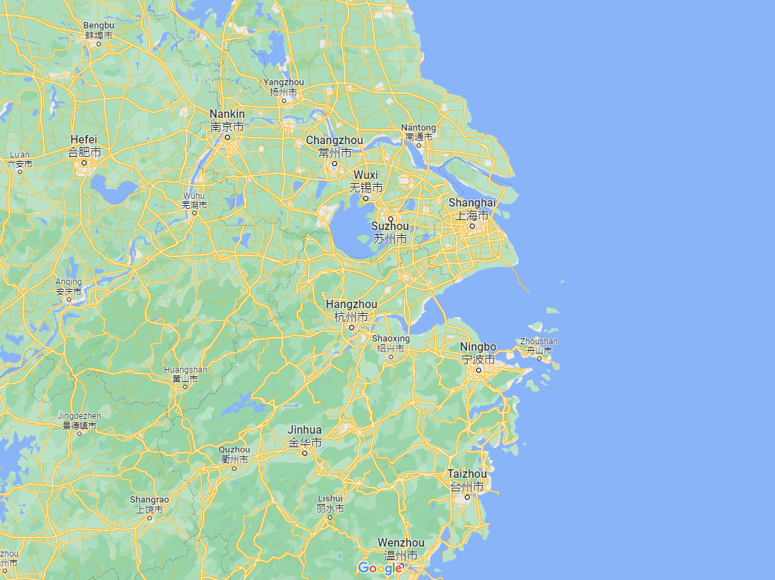 La cote chinoise aux abords de Shanghai (Source Google Maps)